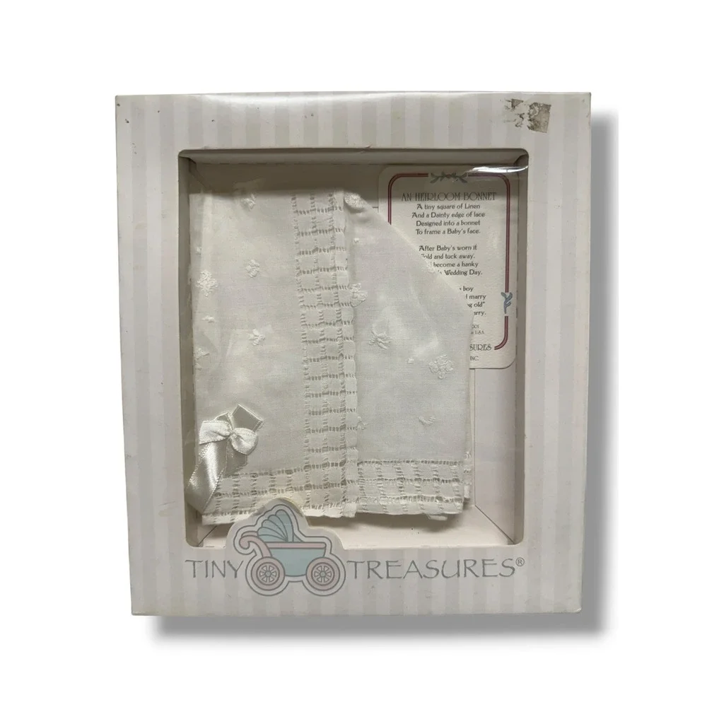 Tiny Treasures Heirloom Bonnet Linen Lace Christening Baptism Wedding Keepsake